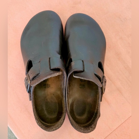 Vtg Men's 10 EU 43 Birkenstock London Brown Leather Brass Buckle Clogs - Picture 4 of 11